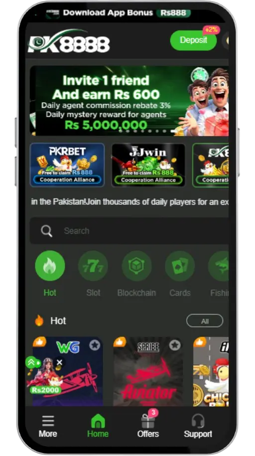 PK8888 Game Home Screen — Android App Interface for Pakistani Players